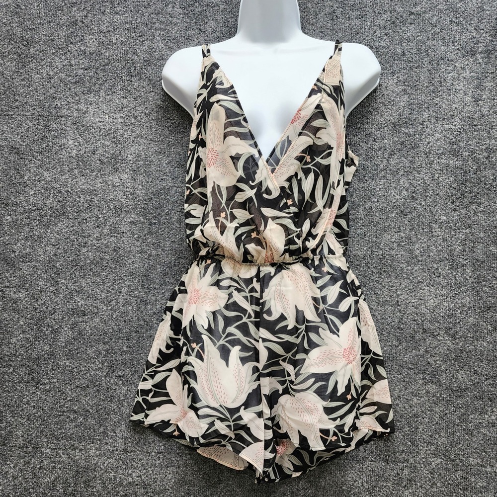 NWT Flora Nikrooz Floral Surplice Sleeveless Chiffon Romper Adjustable Straps XS